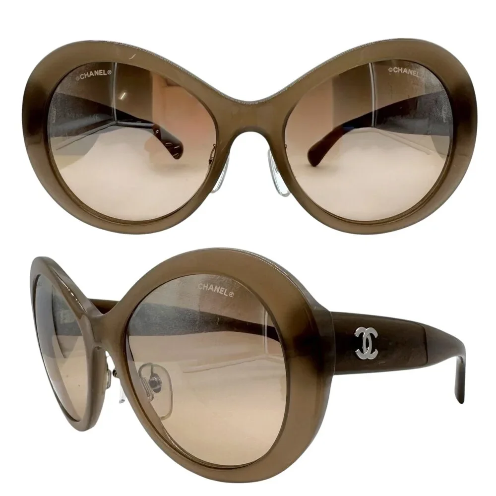 Chanel 5372 Gray Oversized Round Reflective Silver Lens Sunglasses w/ Case